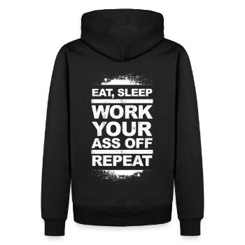 Eat, Sleep, Work Your Ass Off, Repeat - light - Men’s Premium Organic Hoodie - black - Back - Nico (187cm)