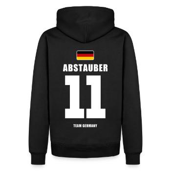 Deutschland Fussball Nr.11 Abstauber Fußball - Männer Premium Bio Hoodie - Schwarz - Hinten - Nico (187cm)