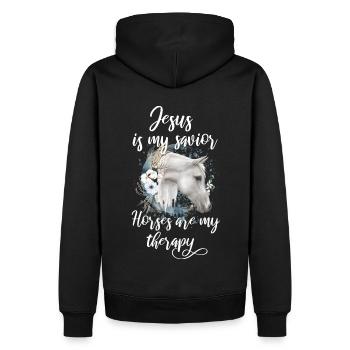 Équitation chrétienne - Sweat à capuche Premium bio Homme - noir - Dos - Nico (187cm)