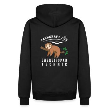 Faultier, Spezialist für Energiesparen. - Männer Premium Bio Hoodie - Schwarz - Hinten - Nico (187cm)