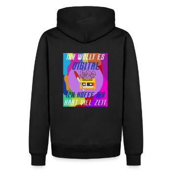 Cassette, Ihr wollt es Digital. - Männer Premium Bio Hoodie - Schwarz - Hinten - Nico (187cm)