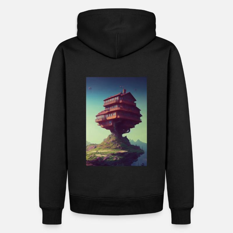 fantasy house on mountain clif - Männer Premium Bio Hoodie - Schwarz