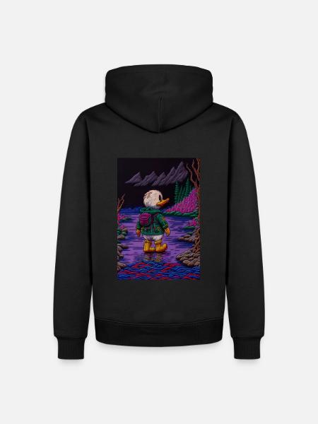 Embroidered Duckling Hero Walking in Wood - Men’s Premium Organic Hoodie - black