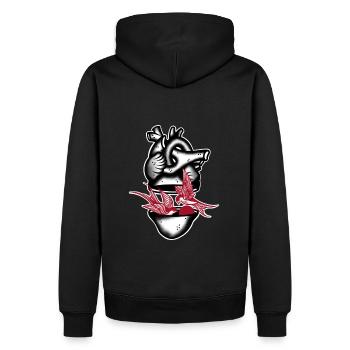 Herz schluckt schwarz und rot - Männer Premium Bio Hoodie - Schwarz - Hinten - Nico (187cm)