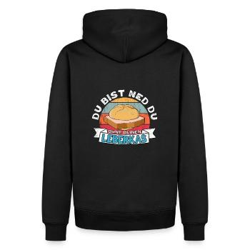 Du bist ned du ohne deinen Leberkäse bayrisch - Männer Premium Bio Hoodie - Schwarz - Hinten - Nico (187cm)