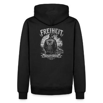 Freiheit Oldschool Outlaw Vintage Tattoo Back - Männer Premium Bio Hoodie - Schwarz - Hinten - Nico (187cm)