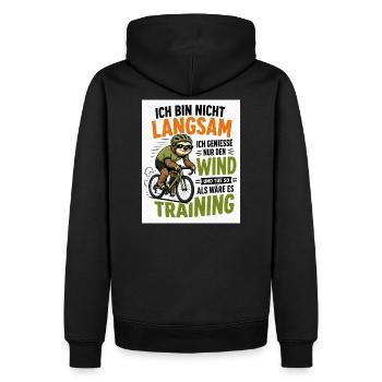 Faultier auf Fahrrad - Männer Premium Bio Hoodie - Schwarz - Hinten - Nico (187cm)