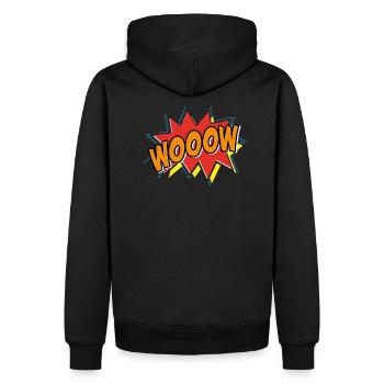 WOOOW - Wow! Comi Strip Style - Pop-Art – orange - Männer Premium Bio Hoodie - Schwarz - Hinten - Nico (187cm)