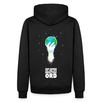 Er unterstützt die Welt - Norwegian - Männer Premium Bio Hoodie - Schwarz - Hinten - Nico (187cm)
