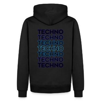 Techno Schwarz und Blau x 7 - Männer Premium Bio Hoodie - Schwarz - Hinten - Nico (187cm)