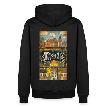 T-shirt Strasbourg Doodle Art Ville de France - Sweat à capuche Premium bio Homme - noir - Dos - Nico (187cm)