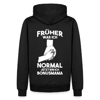 Früher war ich normal jetzt bin ich Bonusmama - Männer Premium Bio Hoodie - Schwarz - Hinten - Nico (187cm)