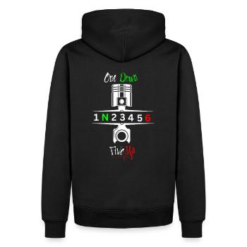 Motorrad Gänge Schaltung 1N23456 - Männer Premium Bio Hoodie - Schwarz - Hinten - Nico (187cm)