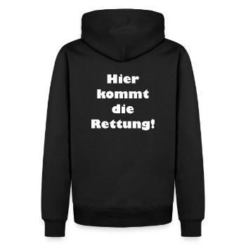 Hier kommt die Rettung - Männer Premium Bio Hoodie - Schwarz - Hinten - Nico (187cm)