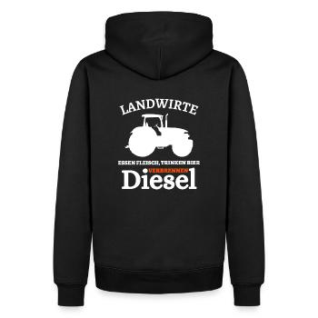 Landwirte- Essen Fleisch Trinken Bier ... - Männer Premium Bio Hoodie - Schwarz - Hinten - Nico (187cm)