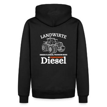 Landwirte- Essen Fleisch Trinken Bier ... - Männer Premium Bio Hoodie - Schwarz - Hinten - Nico (187cm)