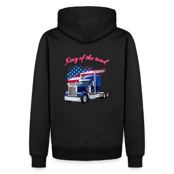US LKW Amerika mit Flagge -King of the road - Männer Premium Bio Hoodie - Schwarz - Hinten - Nico (187cm)