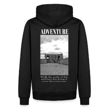 Adventure Life - Castle Ruins - Men’s Premium Organic Hoodie - black - Back - Nico (187cm)