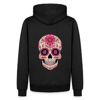 rose rose peint tête de mort La Catrina crâne - Sweat à capuche Premium bio Homme - noir - Dos - Nico (187cm)