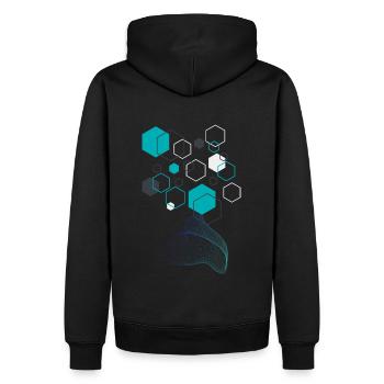 GeoFusion 3: Kühnes geometrisches Design - Männer Premium Bio Hoodie - Schwarz - Hinten - Nico (187cm)