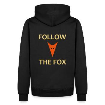 ★ Designfarben änderbar ★ Follow the fox (Fuchs) - Männer Premium Bio Hoodie - Schwarz - Hinten - Nico (187cm)