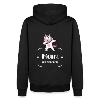 EINHORN Moin ihr Spacken dubbing unicorn - Männer Premium Bio Hoodie - Schwarz - Hinten - Nico (187cm)