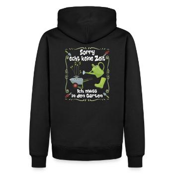 Ich muss in den Garten | Gartenarbeit - Männer Premium Bio Hoodie - Schwarz - Hinten - Nico (187cm)