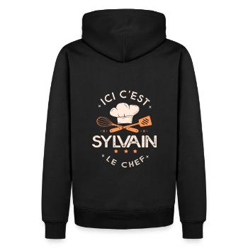 Sylvain Chef Ici c est sylvain le chef cuisinier - Sweat à capuche Premium bio Homme - noir - Dos - Nico (187cm)