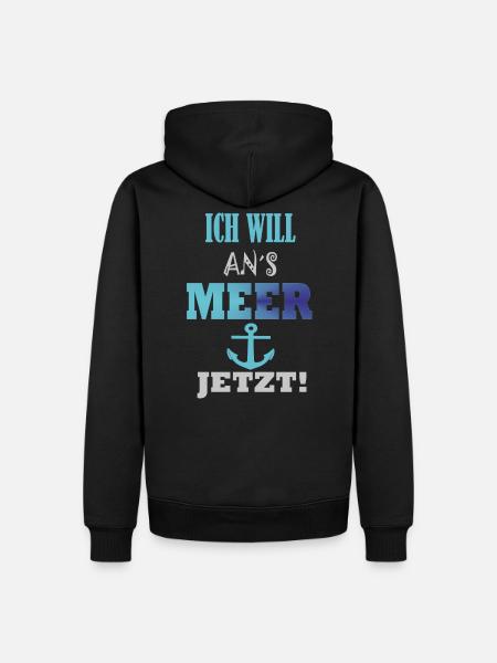 Spruch Ich will ans Meer - Männer Premium Bio Hoodie - Schwarz