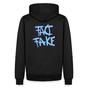 Fait fausse inscription - Vrai ou faux logo - Sweat à capuche Premium bio Homme - noir - Dos - Nico (187cm)