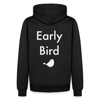 Early Bird - Männer Premium Bio Hoodie - Schwarz - Hinten - Nico (187cm)