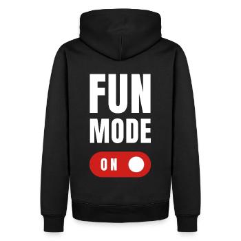 FUN MODE ON - Männer Premium Bio Hoodie - Schwarz - Hinten - Nico (187cm)