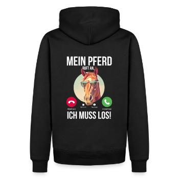Mein Pferd ruft an - ich muss los! - Männer Premium Bio Hoodie - Schwarz - Hinten - Nico (187cm)