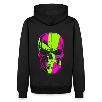 Krasser Techno Skull - Männer Premium Bio Hoodie - Schwarz - Hinten - Nico (187cm)