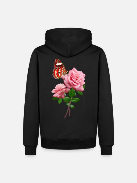 Rose With Beautiful Red Butterfly - Men’s Premium Organic Hoodie - black