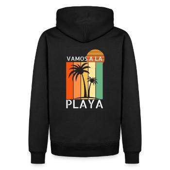 Italo Disco Vamos a la playa T-Shirt - Männer Premium Bio Hoodie - Schwarz - Hinten - Nico (187cm)
