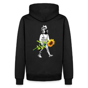Blumenkind | Mädchen mit Sonnenblume - Männer Premium Bio Hoodie - Schwarz - Hinten - Nico (187cm)