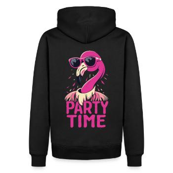 Flamingo Party Time - Fun, Feathers and Celebrations - Men’s Premium Organic Hoodie - black - Back - Nico (187cm)