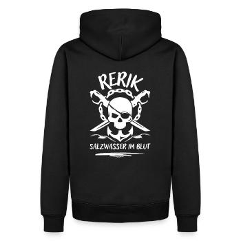 Rerik-Salzwasser im Blut-Ostseebad Rerik - Männer Premium Bio Hoodie - Schwarz - Hinten - Nico (187cm)