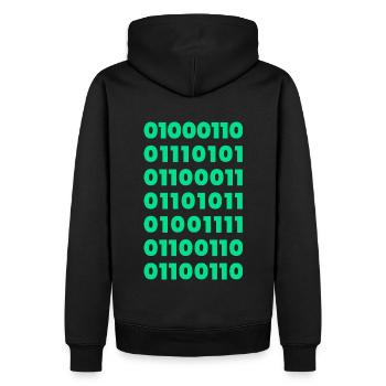 Binary Code Message Tee: Subtle Yet Bold - Men’s Premium Organic Hoodie - black - Back - Nico (187cm)