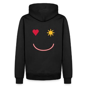 ★ Designfarben änderbar ★ Lächelndes Gesicht - Männer Premium Bio Hoodie - Schwarz - Hinten - Nico (187cm)
