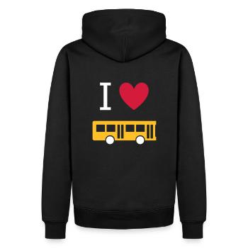 ★ Designfarben änderbar ★ Ich liebe Busse - Männer Premium Bio Hoodie - Schwarz - Hinten - Nico (187cm)