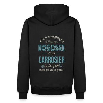 carrosier bogosse Cadeau humour carrosier garage - Sweat à capuche Premium bio Homme - noir - Dos - Nico (187cm)