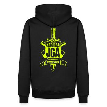 Junggesellenabschied "Special Forces" JGA Hochzeit - Männer Premium Bio Hoodie - Schwarz - Hinten - Nico (187cm)