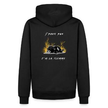 Vache d'herens, j'peux pas j'ai la flemme - Sweat à capuche Premium bio Homme - noir - Dos - Nico (187cm)
