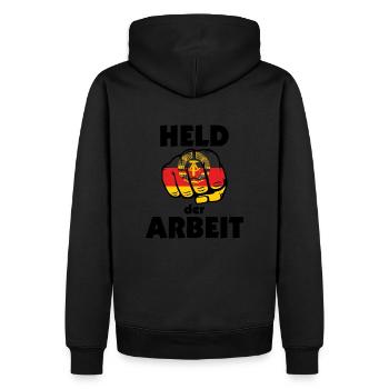Held der Arbeit - Ostalgie DDR - Männer Premium Bio Hoodie - Schwarz - Hinten - Nico (187cm)