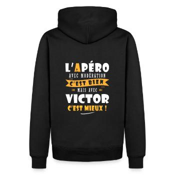 Victor Cadeau Humour personnalisé cadeau victor - Sweat à capuche Premium bio Homme - noir - Dos - Nico (187cm)