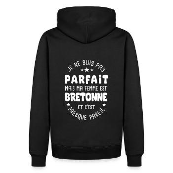 Bretagne cadeau homme marié à une femme bretonne - Sweat à capuche Premium bio Homme - noir - Dos - Nico (187cm)