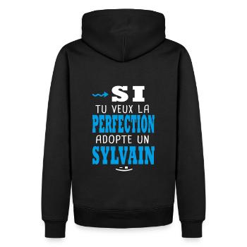 Sylvain Si tu veux la perfection adopte sylvain - Sweat à capuche Premium bio Homme - noir - Dos - Nico (187cm)