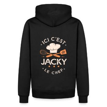 Jacky Chef Ici c est jacky le chef cuisinier - Sweat à capuche Premium bio Homme - noir - Dos - Nico (187cm)